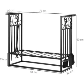 Homcom Kaminholzständer mit Kaminbesteck 75 x 30 x 60 cm schwarz