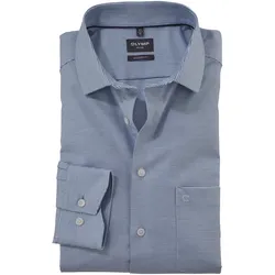 Businesshemd OLYMP "Luxor modern fit", Herren, Gr. 42, N-Gr, blau (bleu), Web, Obermaterial: 100% Baumwolle, gemustert, modisch, Langarm 2-Knopf-Manschette, Hemden, modisch gemustert