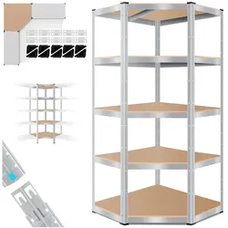 MASKO® Eckregal Lagerregal Schwerlastregal, Kellerregal, 180x75x40cm , bis 875 kg, 5 verstellbare Ablagen, MDF-Platten Regal aus Metall, Steckregal, Werkstattregal, Keller, Garage