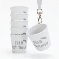 Sopro 6x Schnapsbecher zum Umhängen 4 cl wiederverwendbar - Schnapsgläser JGA 40 ml weiß - Schnapsglas zum Umhängen, JGA Schnapsgläser