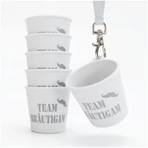 Sopro 6x Schnapsbecher zum Umhängen 4 cl wiederverwendbar - Schnapsgläser JGA 40 ml weiß - Schnapsglas zum Umhängen, JGA Schnapsgläser