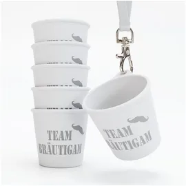 Sopro 6x Schnapsbecher zum Umhängen 4 cl wiederverwendbar - Schnapsgläser JGA 40 ml weiß - Schnapsglas zum Umhängen, JGA Schnapsgläser