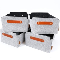 Miqio® Design Aufbewahrungsbox aus Filz mit Ledergriff | hochwertiger Korb aus Filz | Filzbox mit Echtleder Griffen | hellgrau | Filzkorb 4er Set