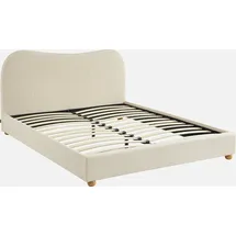 sweeek - Bett Mit Lattenrost Und Kopfteil, Weißer Bouclé-bezug