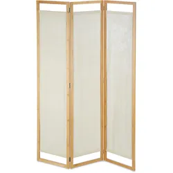 Relaxdays Paravent, 3-teilig, faltbarer Raumtrenner mit Sichtschutz, aus Bambus und Stoff, HxBxT 170x120x1,5 cm, natur