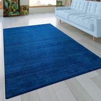 Paco Home Teppich Wohnzimmer Schlafzimmer Kurzflor Naturfaser Einfarbig Handgearbeitet Gabbeh Moderne Deko, Grösse:80x150 cm, Farbe:Blau