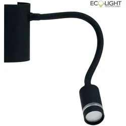 ECO-Light LED Wandleuchte KEPLER, flexibler Lesearm mit Silikonummantelung, mit Kippschalter, 3W, 100lm, 3000K, IP20, schwarz ECO-LED-KEPLER-NERO