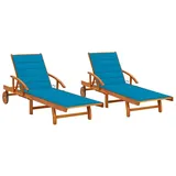 vidaXL 2X Akazienholz Massiv Sonnenliege mit Auflagen Klappbar Relaxliege Liegestuhl Gartenliege Holzliege Gartenmöbel Liege Strandliege Saunaliege