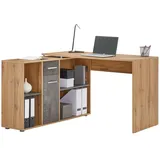 CARO-Möbel Eckschreibtisch DIEGO mit Regal, moderner Bürotisch für das Homeoffice, funktionaler Computerschreibtisch in Wotan Eiche/Beton dunkel - Braun