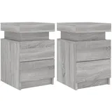 vidaXL Nachttische mit LED-Leuchten 2 Stk Grau Sonoma 35x39x55 cm