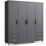 Rauch Kleiderschrank Schrank Garderobe Wäscheschrank Shinjo grau metallic, Schwarz, 187x203x53cm