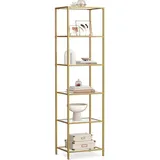 VASAGLE Regal mit 6 Ablagen, Badregal, gehärtetes Glas, einfache Montage, für Badezimmer, Wohnzimmer, Küche, Büro, transparent-metallisches Gold