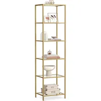 VASAGLE Regal mit 6 Ablagen, Badregal, gehärtetes Glas, einfache Montage, für Badezimmer, Wohnzimmer, Küche, Büro, transparent-metallisches Gold