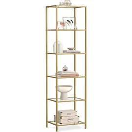 VASAGLE Regal mit 6 Ablagen, Badregal, gehärtetes Glas, einfache Montage, für Badezimmer, Wohnzimmer, Küche, Büro, transparent-metallisches Gold