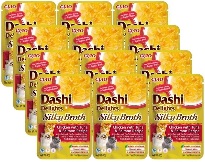 INABA Dashi Delights Silky Broth Chicken with Tuna & Salmon Recipe 12x40g