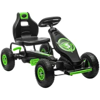 Homcom Gokart, Kinderfahrzeug mit verstellbarem Schalensitz schwarz, grün