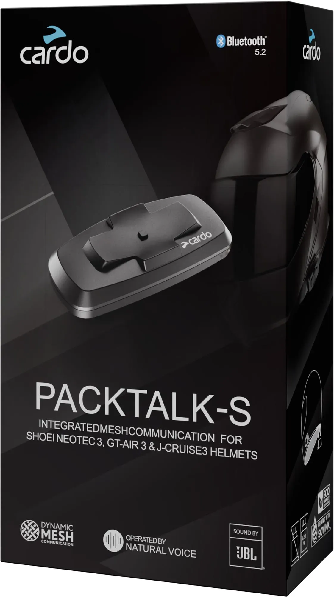 Cardo Packtalk-S Bluetooth Kommunikationssystem Einzelset für Shoei Gen 3 Motorradhelme