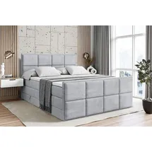 altdecor Boxspringbett mit Fußteil, 2 Matratzen und Topper - 160x200 cm - NOVA-Z KING - Hellgrau Samt - Polsterbett mit, H3- und H4- Matratzen, Be... - Hellgrau