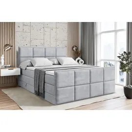 altdecor Boxspringbett mit Fußteil, 2 Matratzen und Topper - 160x200 cm - NOVA-Z KING - Hellgrau Samt - Polsterbett mit, H3- und H4- Matratzen, Be... - Hellgrau