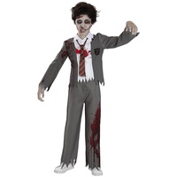 Funidelia | ZombieStudent Kostüm für Jungen Untoter, Halloween, Horror - Kostüm für Kinder & Verkleidung für Partys, Karneval & Halloween - Größe 10-12 Jahre - Grau/Silber