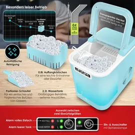 Kesser KESSER® Eiswürfelmaschine Edelstahl Ice Maker 12 in 7min | 2 Eiswürfel-Größen LED-Display Selbstreinigungsfunktion mit Zubehör