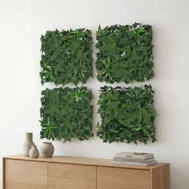 MCW Wandpaneel MCW-O95, Pflanzenwand Wanddeko Kunstpflanze, In-/Outdoor, 4x je 50x50cm = 1m2 ~ Farn/Efeu