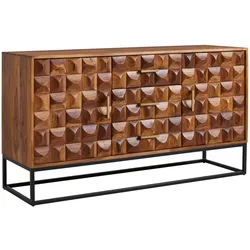Kadima Design Sheesham Holz Sideboard, Industrial Design, Metallgestell. 145x45x81 cm