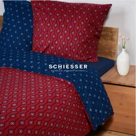 SCHIESSER Bettwäscheset Nahla - Feinbiber - 2-teilig - 155 x 220 cm - Rost-Dunkelblau