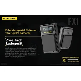 Nitecore USB-Ladegerät mit LCD-Display FX1 für Fujifilm NP-W126 / NP-W126S