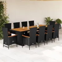 VidaXL 11-tlg. Garten-Essgruppe mit Kissen Schwarz Poly Rattan
