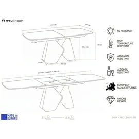 WFL GROUP Vanta 200 x 90 x 76 cm ausziehbar braun