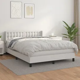 vidaXL Boxspringbett mit Matratze Weiß 140x200 cm Kunstleder - Weiß