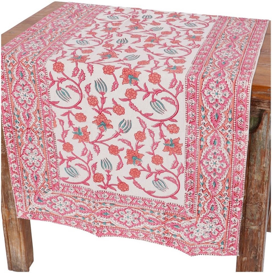 Guru-Shop Tischläufer Tischdecke, Tischläufer Blockdruck, Boho.. rosa 50 cm x 120 mm