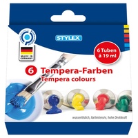 Stylex Temperafarben im Set, 6 Tuben á 19 ml, gebrauchsfertige Schulmalfarbe, auch für Kinder geeignet