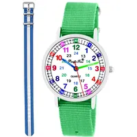 Pacific Time Kinder Armbanduhr Mädchen Jungen Lernuhr Kinderuhr Set 2 Textil Armband grün + blau reflektierend analog Quarz 11112