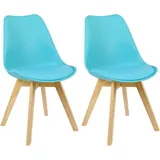 Woltu Esszimmerstuhl (Set, 2 St), Polsterstuhl Sitzfläche aus Kunstleder Holzbeine blau