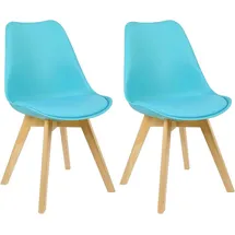 Woltu Esszimmerstuhl (Set, 2 St), Polsterstuhl Sitzfläche aus Kunstleder Holzbeine blau