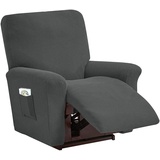 LIFEDX Sesselbezug Relaxsessel Stretchhusse für Relaxsessel 4-Teilig,Stretch Sesselschoner Relaxsessel mit Taschen,Elastisch Recliner Sesselbezug für Fernsehsessel Liege Sessel-Dark Gray||1 Seater