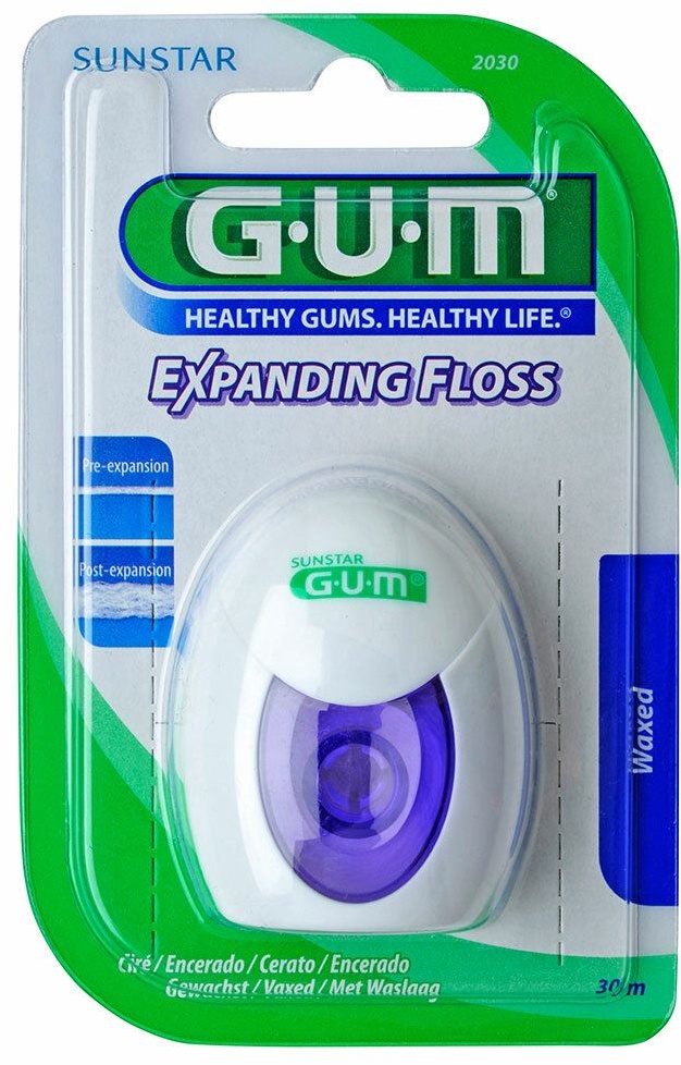 GUM® Expanding Floss Fil dentaire légèrement ciré en nylon 30 m Fil dentaire
