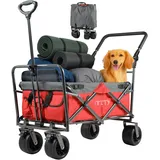 IMLEX Bollerwagen IM-4275 faltbar Rot Bollerwagen klappbar mit Schiebegriff Transportwagen mit 3-Punkt-Gurtsystem