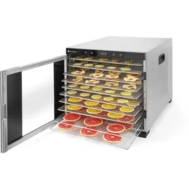 HENDI Dörrautomat, mit 10 Gittern, optimal zum Dörren von Obst, Gemüse und Fleisch, Digitales Bedienfeld, Timer, Temperatur einstellbar von 35°C bis 75°C, 230V/1000W, 430x535x(H)416mm, Edelstahl