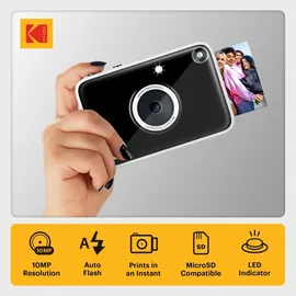 Kodak Printomatic+ Sofortbild-Digitalkamera, Zink-Fotopapier 2x3 (5,1x7,5 cm) 10 MP, RGB-LED, druckt Farbfotos, Schwarz