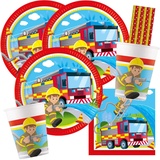 spielum 44-teiliges Party-Set Feuerwehr Firefighters - Teller Becher Servietten Trinkhalme für 8 Kinder