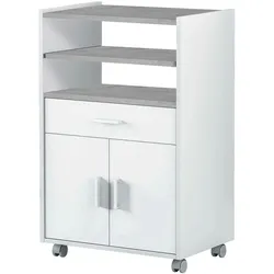 Dmora Rollwagen Scottsdale, Hilfsmöbel für Küche mit Rädern, Mehrzweckschrank mit 2 Türen und 1 Einlegeboden, 59x40h92 cm, Weiß