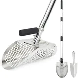 Sandschaufel für Metalldetektor, Edelstahl Metalldetektor Schaufel mit langem Stahlgriff, Sandsieb für den Strand, Metalldetektor Zubehör, Metalldetektor Schaufel, Sand Flohrechen für Strand