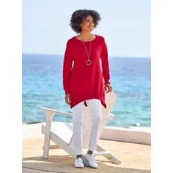 Strickpullover HEINE "Pullover", Damen, Gr. 48, rot, 100% Baumwolle, unifarben, Langarm, Pullover