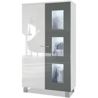 Vladon Vitrine, Grau, 71x129x35 cm, Wohnzimmer, Wohnwände, Vitrinenschränke