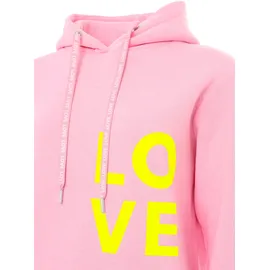 Zwillingsherz Kapuzensweatshirt mit gesticktem Neon Herz am Ärmel und Love Schriftzug Pink SM (S/M)