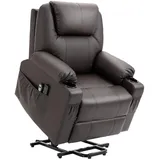 Homcom Fernsehsessel mit Aufstehhilfe Relaxsessel mit Massagefunktion, Liegefunktion, Ruhesessel mit Becherhalter, Fernbedienung und Seitentasche, Braun Kunststoff, 99x106x88 cm, Wohnzimmer, Sessel, Polstersessel