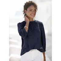 LASCANA Schlupfbluse LASCANA, Damen, Gr. 38, blau (marine), Web,